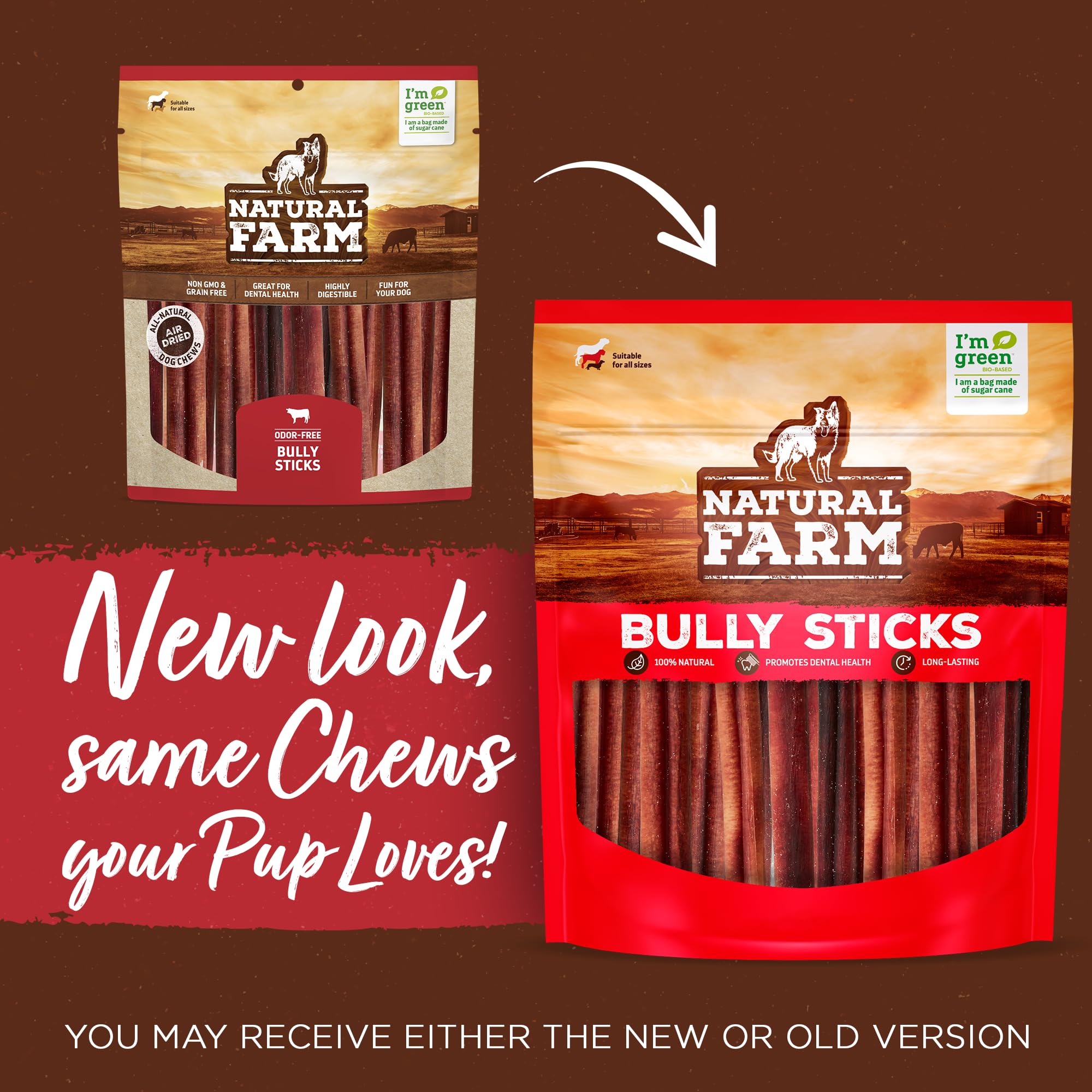 Natural Farm Bully Sticks (6 Inch, 15 Count), Single Ingredient: 100% Beef Chews, Grass-Fed, Non-GMO, Grain-Free, Fully Digestible Treats for Puppies, Small or Senior Dog