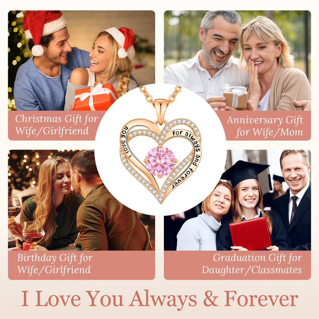 CDE Forever Love Heart Necklaces for Women, Wedding Anniversary, Valentine's，Birthday Mothers Christmas Day Gifts for Mom, Mother, Wife, S925 Silver Jewelry with Birthstone Pendant