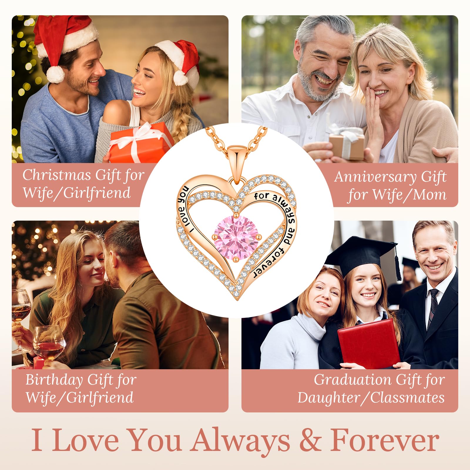 CDE Forever Love Heart Necklaces for Women, Wedding Anniversary, Valentine's，Birthday Mothers Christmas Day Gifts for Mom, Mother, Wife, S925 Silver Jewelry with Birthstone Pendant