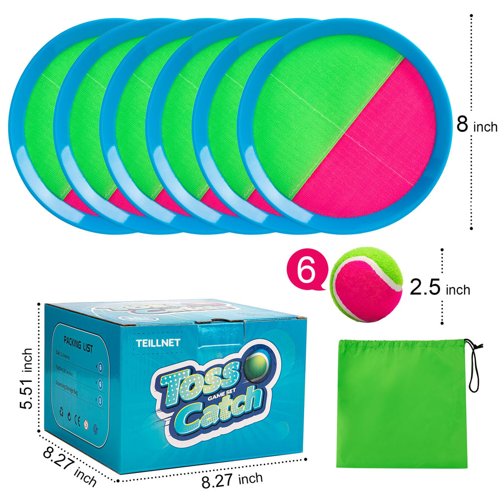 TEILLNET Toss and Catch Ball Set Upgraded - Kids Toys Beach Toys Baseball Games - Sturdy & Water-Resistant for Outdoor Pool Yard Games - Classic Gift for Boys Girls 3 4 5 6 7 8 9 10 11 12+ Years