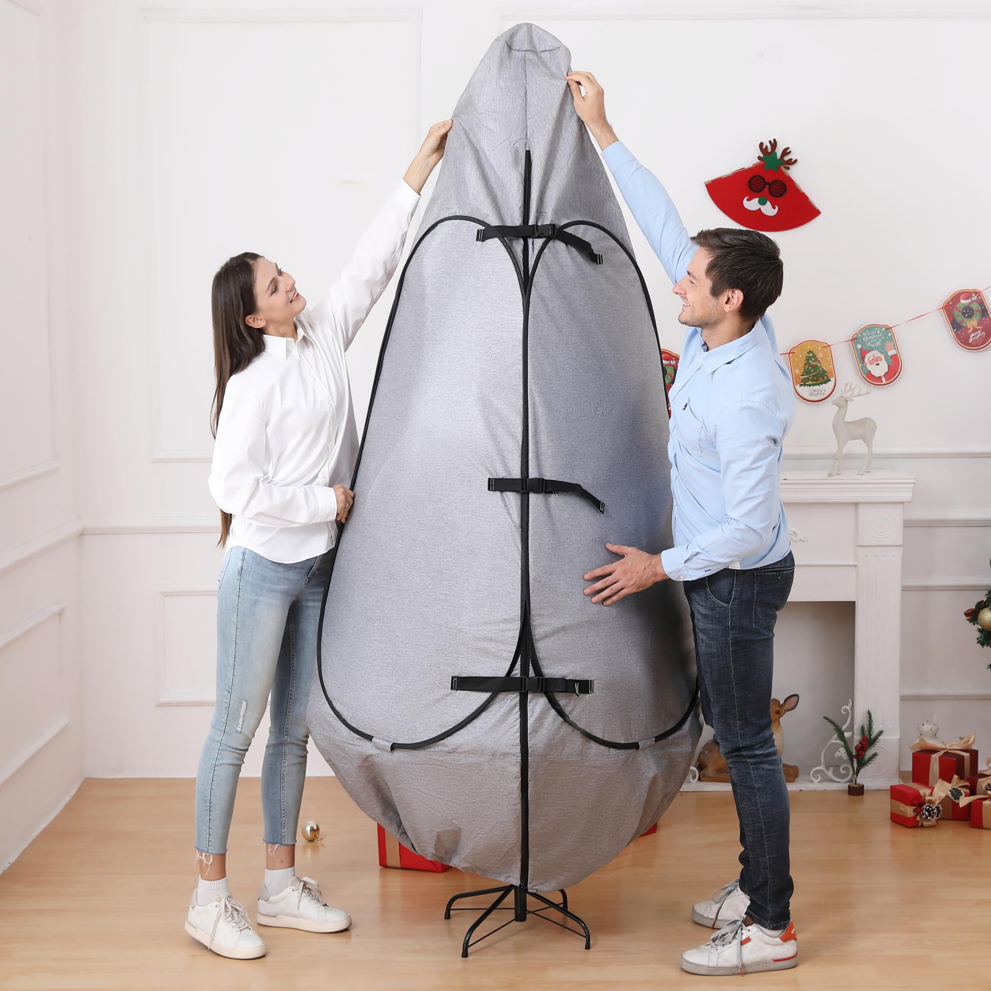 Upright Christmas Tree Storage Bag 7.5 Ft, Artificial Christmas Tree Storage Bag 6.5ft, Christmas Tree Cover for Upright Storage Fit 6 Ft / 6.5 Ft / 7 Ft / 7.5 Gray