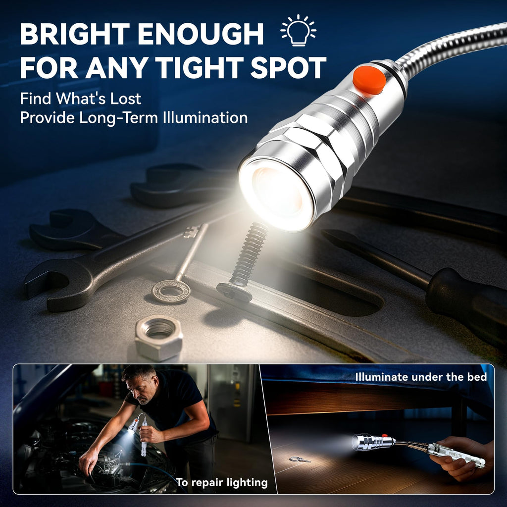 VIBELITE Extendable Magnetic Flashlight with Telescoping Magnet Pickup Tool-Fathers Day Dad Gifts for Husband, Dad, Men, Women, Him, Mechanic, Birthday Gifts for Men, Cool Gadget, Black