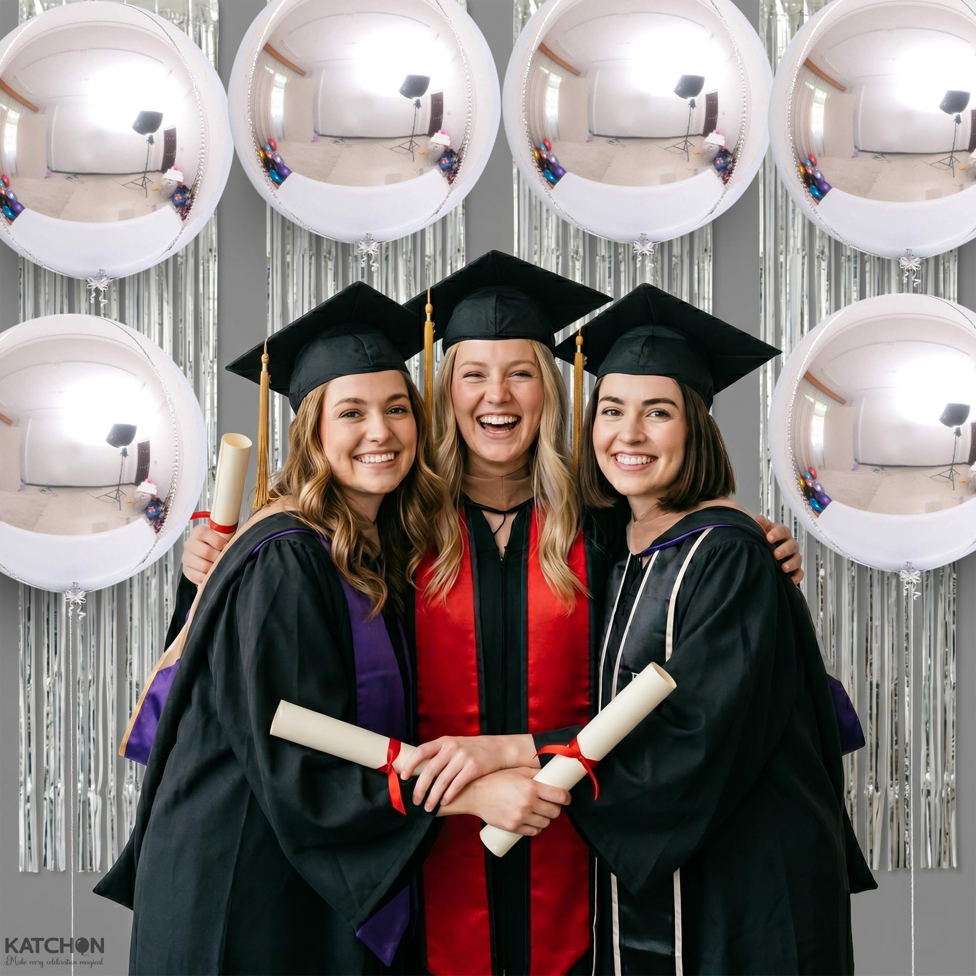 KatchOn, Big Silver Disco Ball Balloons - 22 Inch, Pack of 6 | Disco Party Decorations, 4D Sphere Disco Balloons for 70s Theme Party Decor, Bachelorette Party Decorations | Graduation Decorations 2026