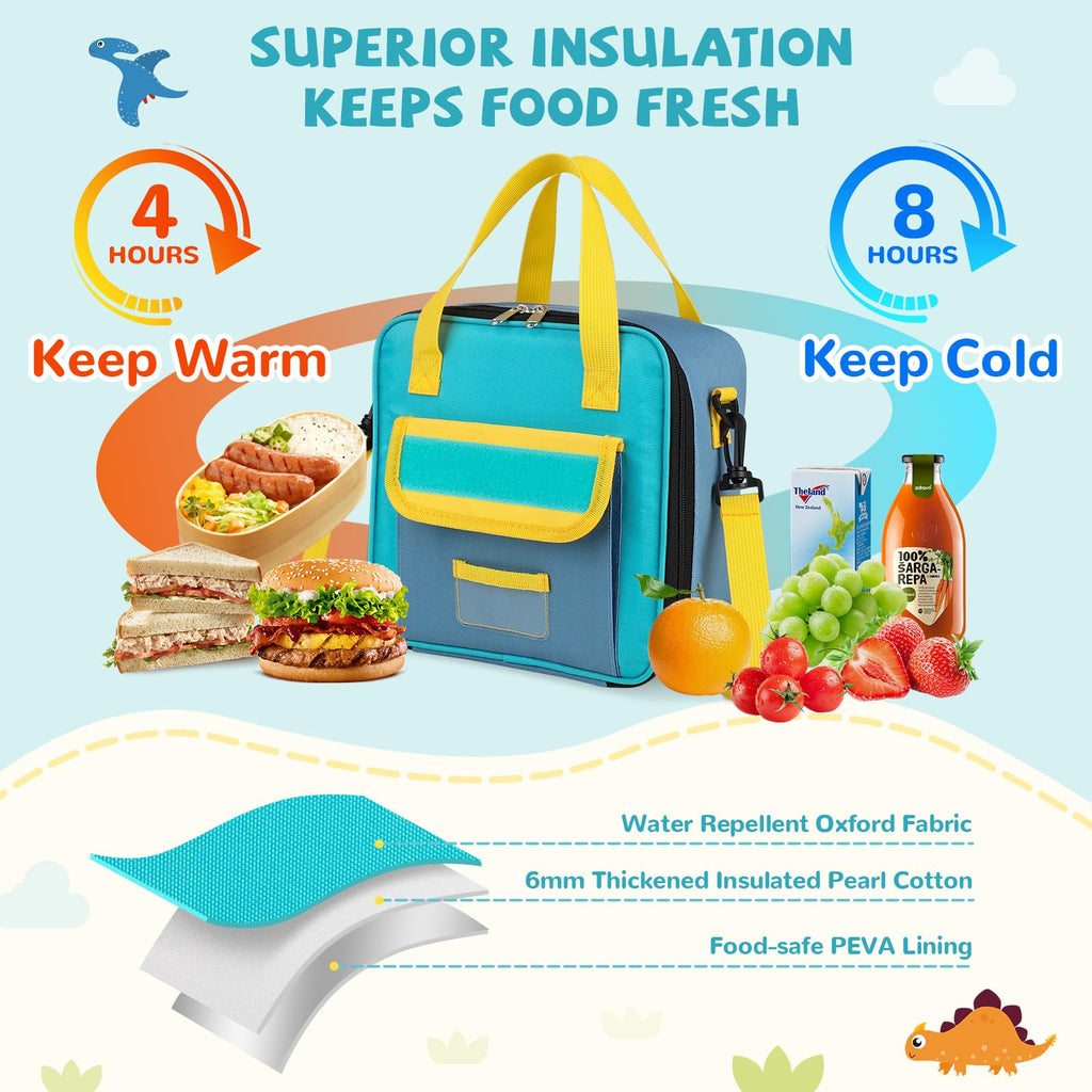 REDSHELL Tactical Lunch Box Kids, Large Insulated Lunch Bag for Girls, Cooler Lunchbag, Square Toddler Lunchbox, School Daycare Lunch Tote Pail with Water Bottle Holder Shoulder Strap, Purple