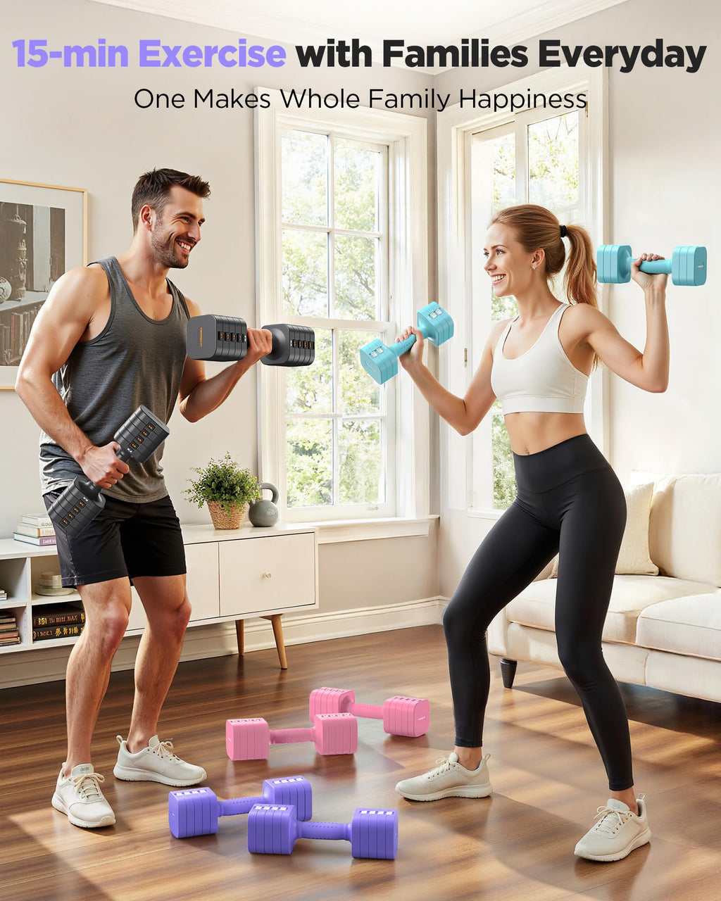 FEIERDUN DB3 5-in-1 Adjustable Dumbbell Set, 6LB/10LB Pair Adjustable Weights for Women at Home, Dual Locking Stable Hand Weights with TPU Soft Handle, Home Gym, Rehab, Pilates, Yoga, Strength Training