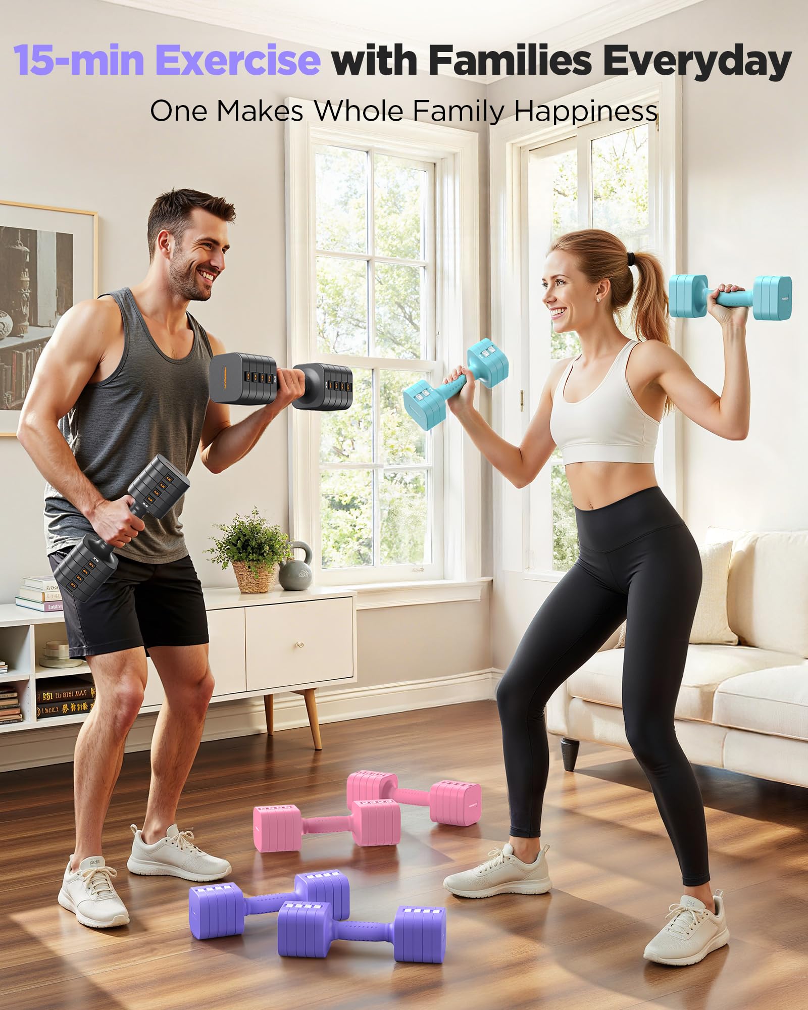 FEIERDUN DB3 5-in-1 Adjustable Dumbbell Set, 6LB/10LB Pair Adjustable Weights for Women at Home, Dual Locking Stable Hand Weights with TPU Soft Handle, Home Gym, Rehab, Pilates, Yoga, Strength Training
