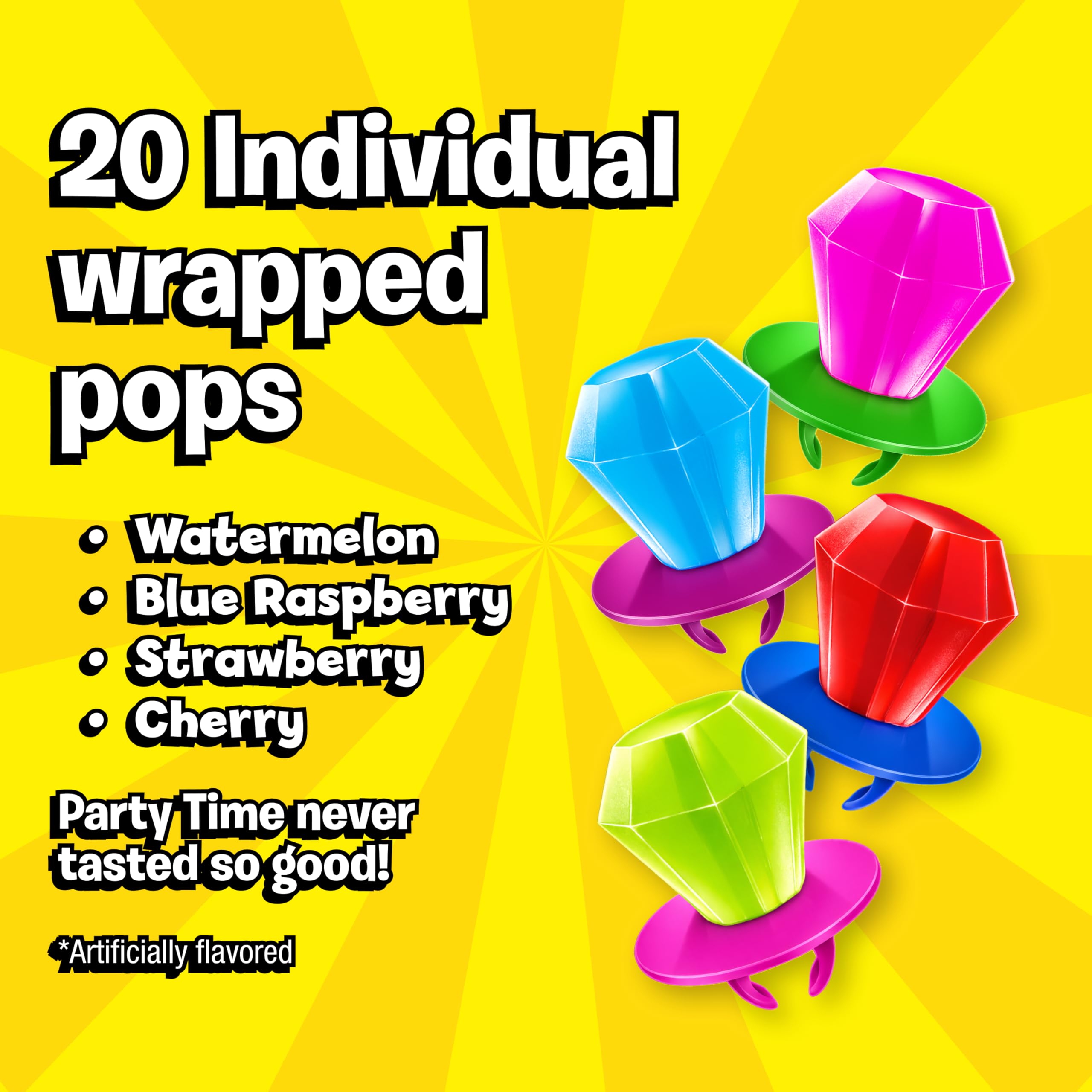 Ring Pop Lollipops - Bulk Candy Individually Wrapped Suckers Variety Party Pack- 50 Count w/Assorted Flavors - Hard Candy for Party Favors, Kids & Goodie Bags, 25 Ounce
