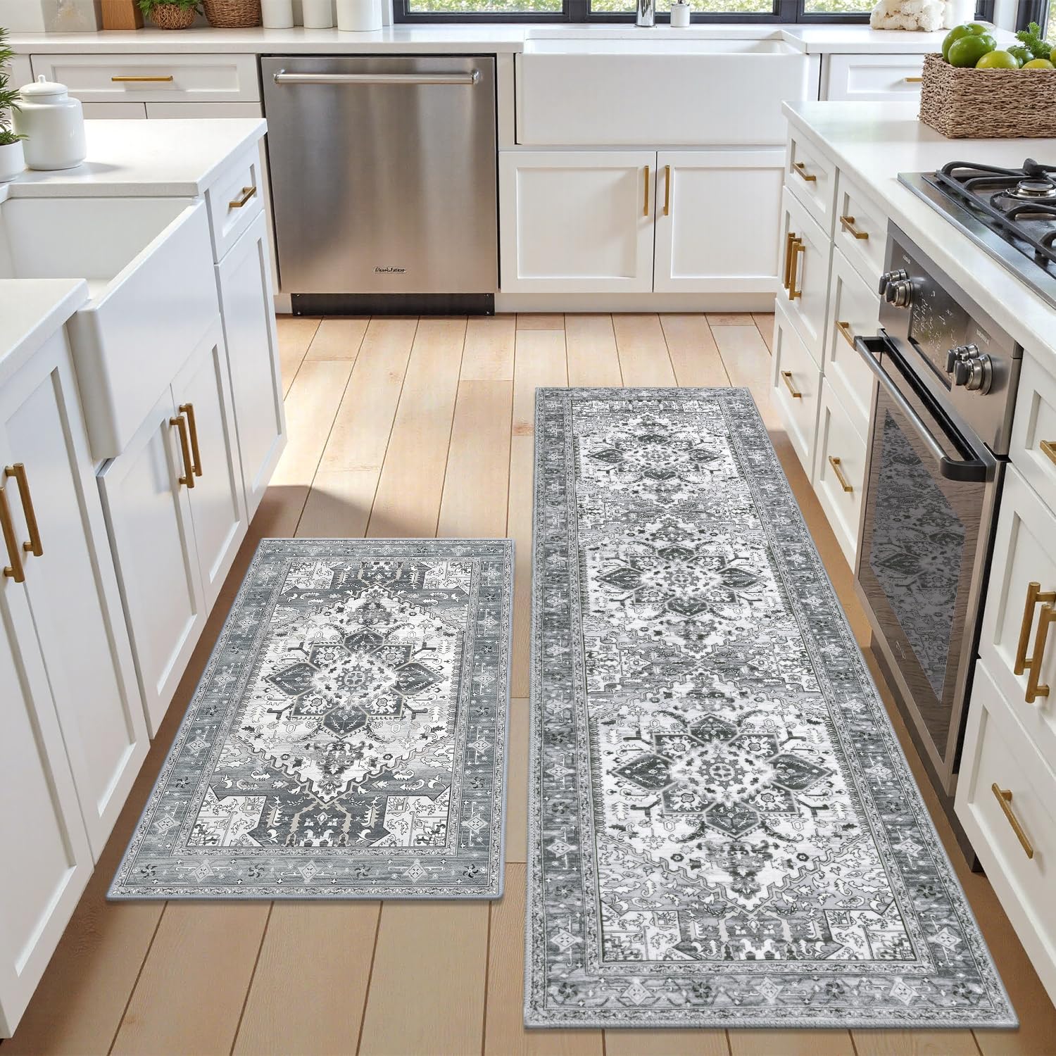 Yamaziot Christmas Kitchen Rugs Sets of 3, Non Slip Kitchen Mats for Floor with Rubber Backing, Holiday Christmas Snowflake Runner Rug Decor Home Decorations for Kitchen, Laundry Room, Hallway