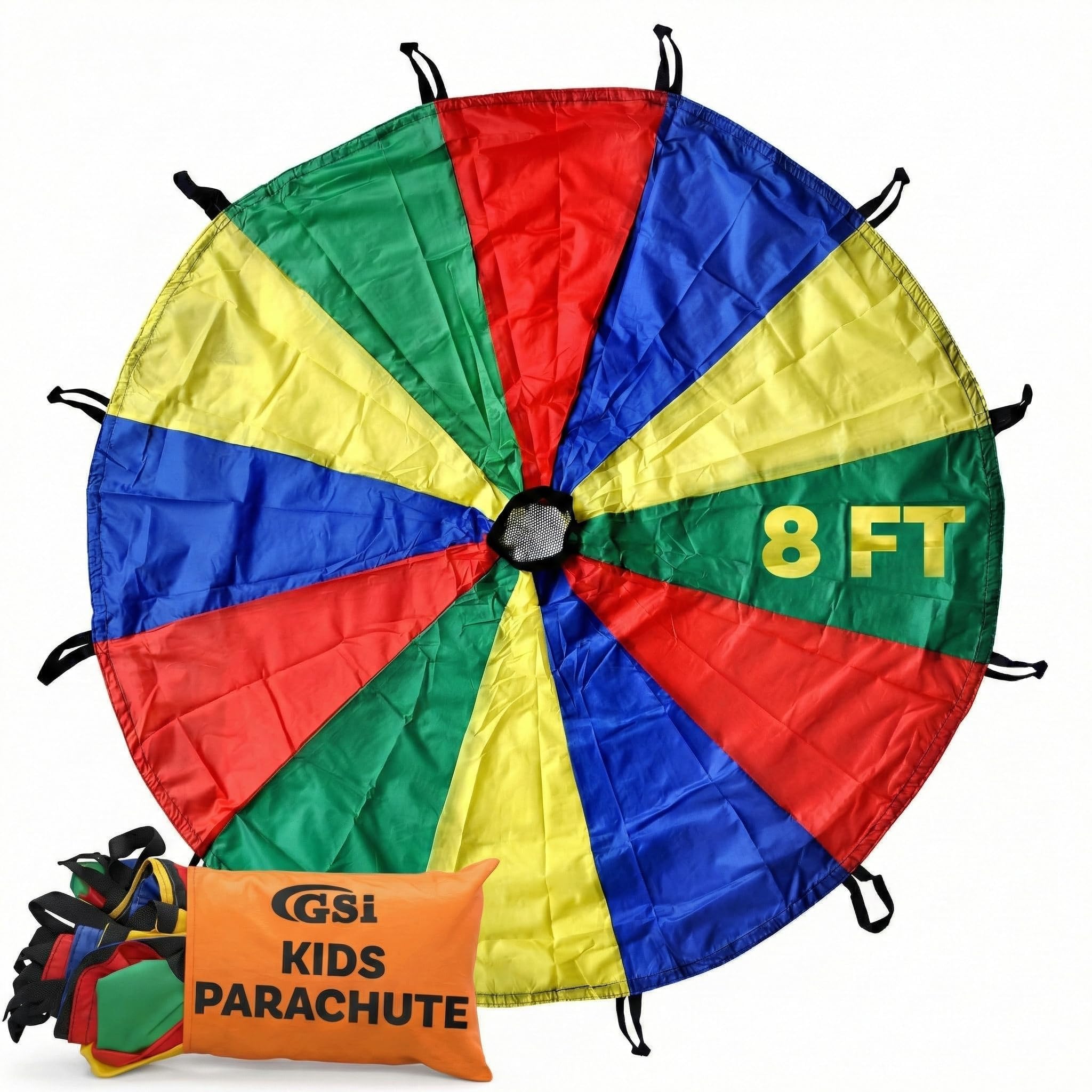 GSi Kids Play Parachute Rainbow Parachute Toy Tent Game for Children Gymnastics Cooperative Play and Outdoor Playground Activities (12 Feet)