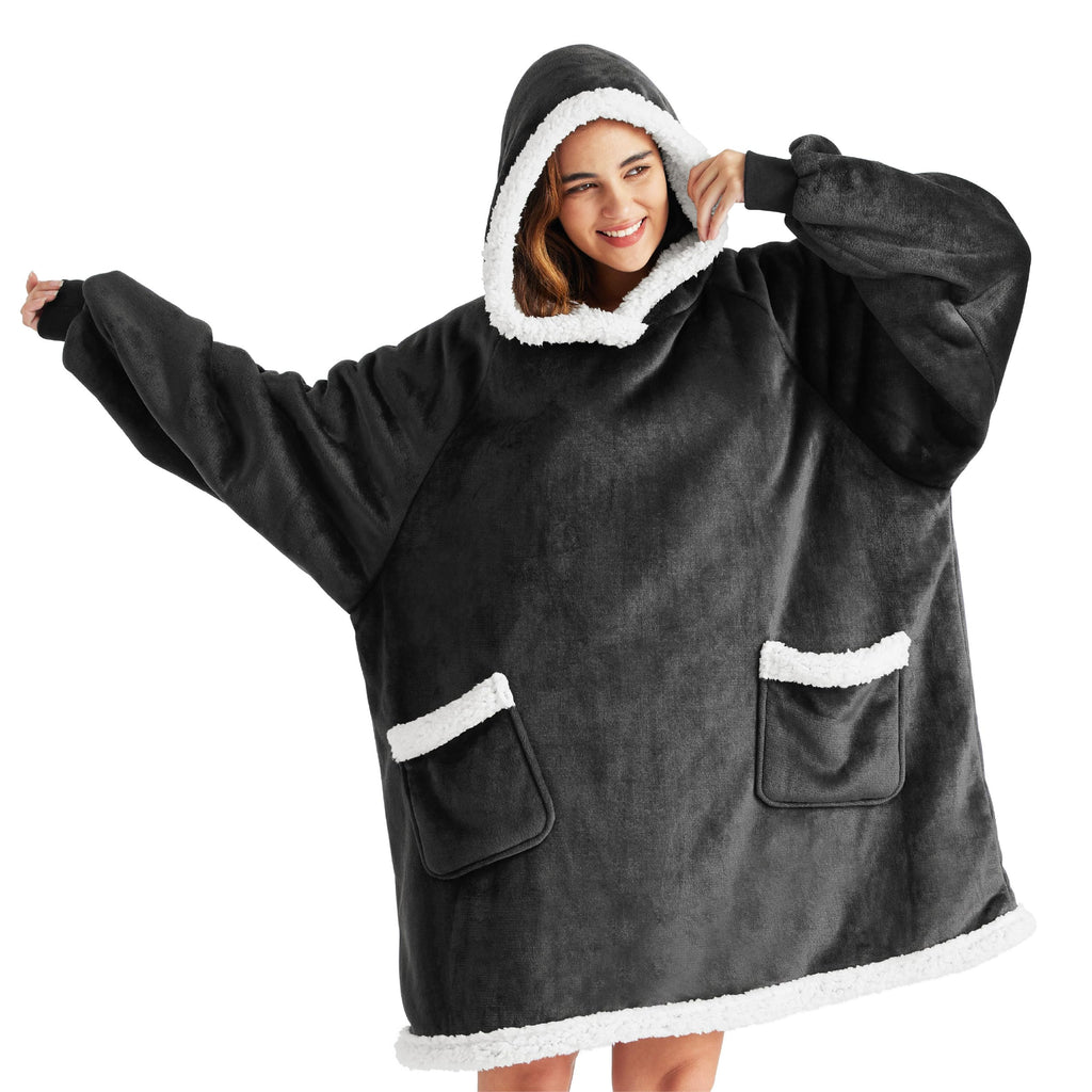 Bedsure Blanket Hoodie, Wearable Blanket Hoodie as Gifts for Mom, Birthday Gifts for Women Kids Teens Mother's Day Sherpa Sweatshirt, Grey, Standard