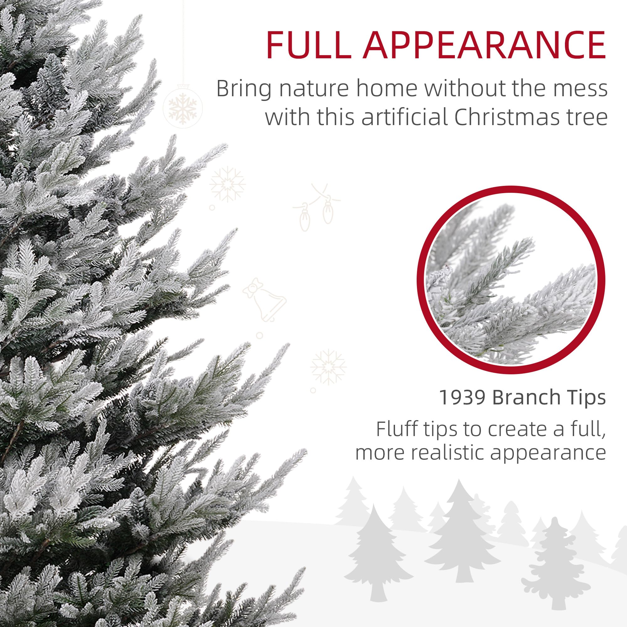 HOMCOM 7.5 Foot Artificial Christmas Tree, Nordic Pine Hinged Xmas Tree with 1218 Realistic Branches, Wide Steel Base, Auto Open, Green