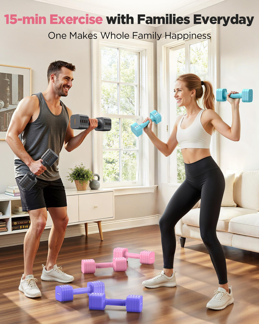 FEIERDUN DB3 5-in-1 Adjustable Dumbbell Set, 6LB/10LB Pair Adjustable Weights for Women at Home, Dual Locking Stable Hand Weights with TPU Soft Handle, Home Gym, Rehab, Pilates, Yoga, Strength Training