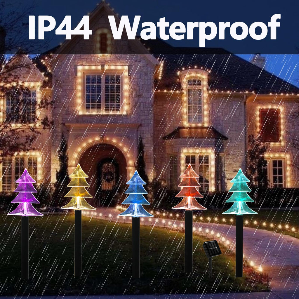 Outdoor Christmas Decorations, Solar Christmas Pathway Lights, Set of 5 Waterproof Landscape LED Lights for Yard Lawn Patio Walkway Decor