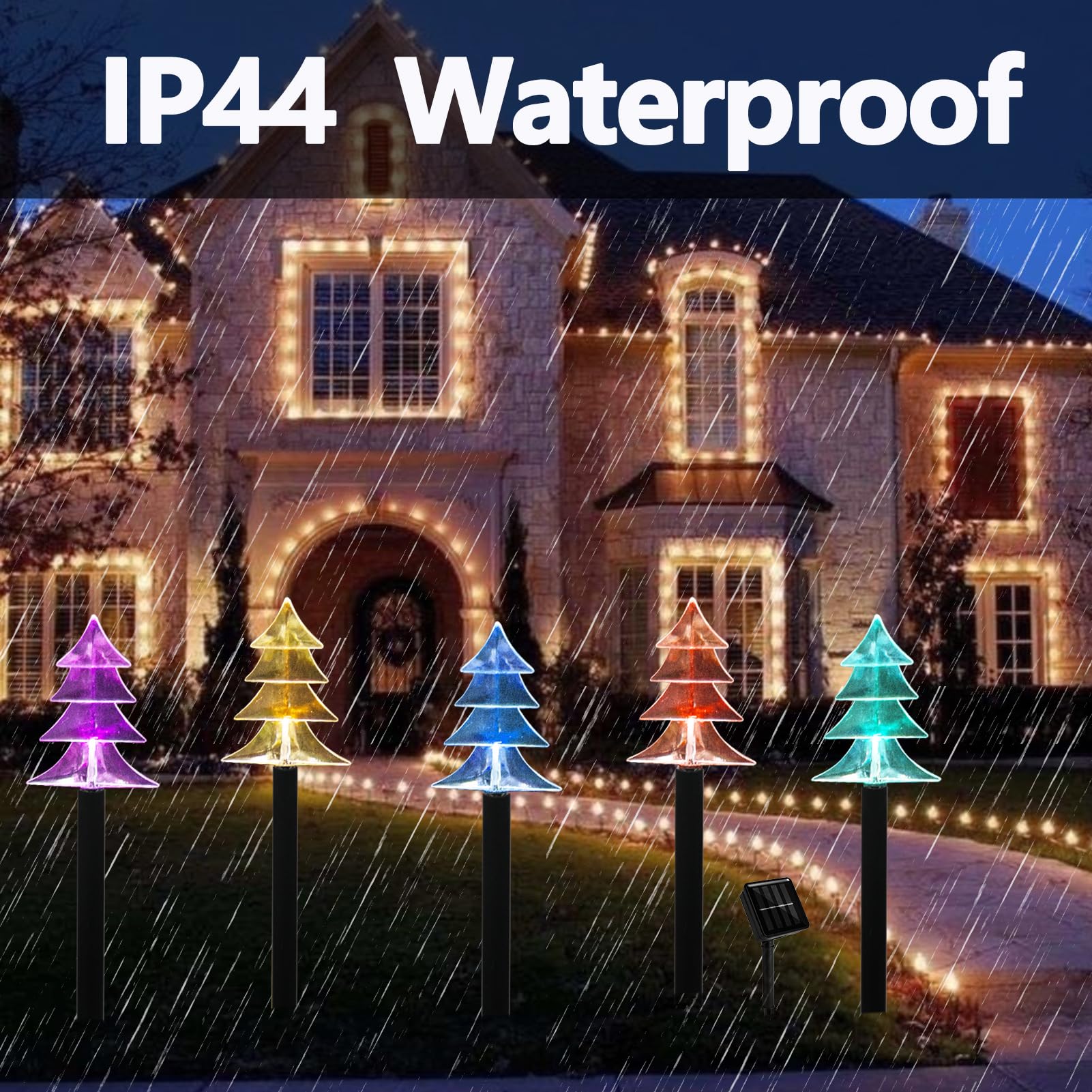 Outdoor Christmas Decorations, Solar Christmas Pathway Lights, Set of 5 Waterproof Landscape LED Lights for Yard Lawn Patio Walkway Decor