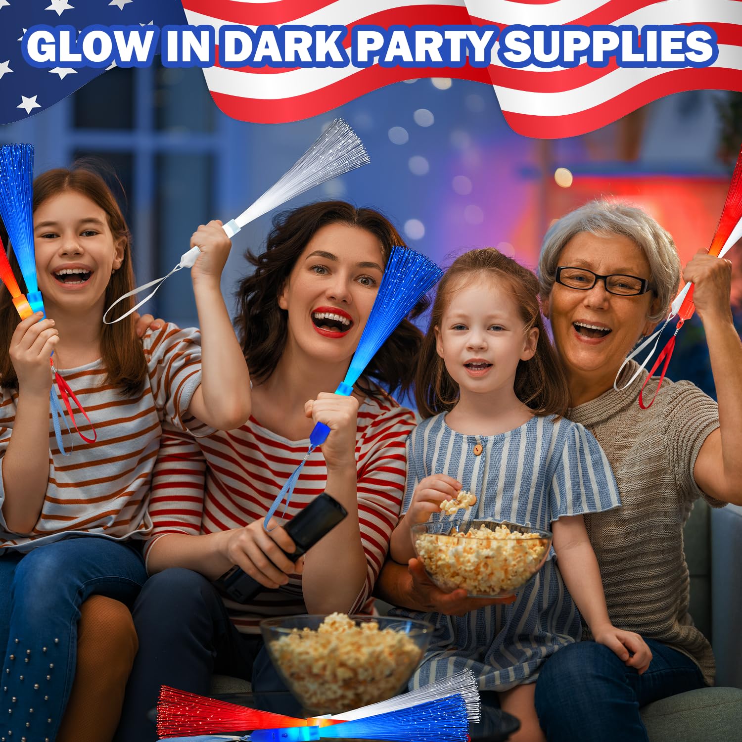 Patriotic Red White Blue Glow Sticks Party Favors Supplies for Kids Bulk-24 Pack, 4th of July Fiber Optic Wand Toys for Toddlers, Sparklers Fireworks Gifts Fourth of July Parade Throws for Boy Girls