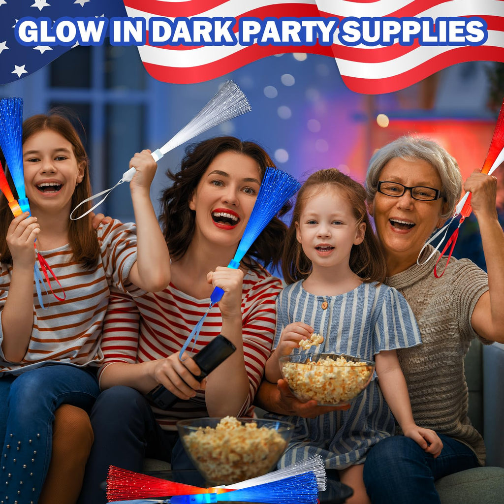 Patriotic Red White Blue Glow Sticks Party Favors Supplies for Kids Bulk-24 Pack, 4th of July Fiber Optic Wand Toys for Toddlers, Sparklers Fireworks Gifts Fourth of July Parade Throws for Boy Girls