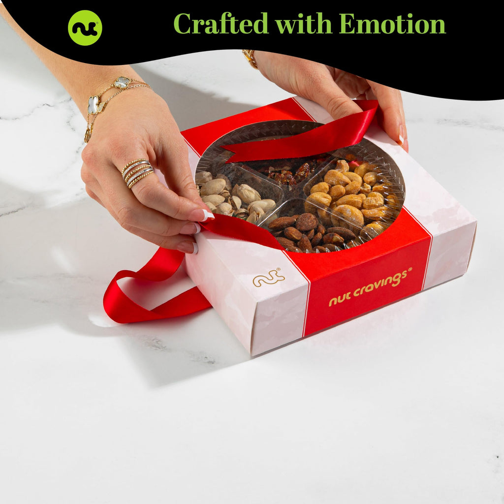 NUT CRAVINGS - Fathers Day Treats, Gift For Dad, Mixed Nuts Heart Shaped Gift Basket, Love in A Box (6 Assortments, 2 LB) Romantic Food Arrangement, Healthy Snack Care Package, Food Assortments