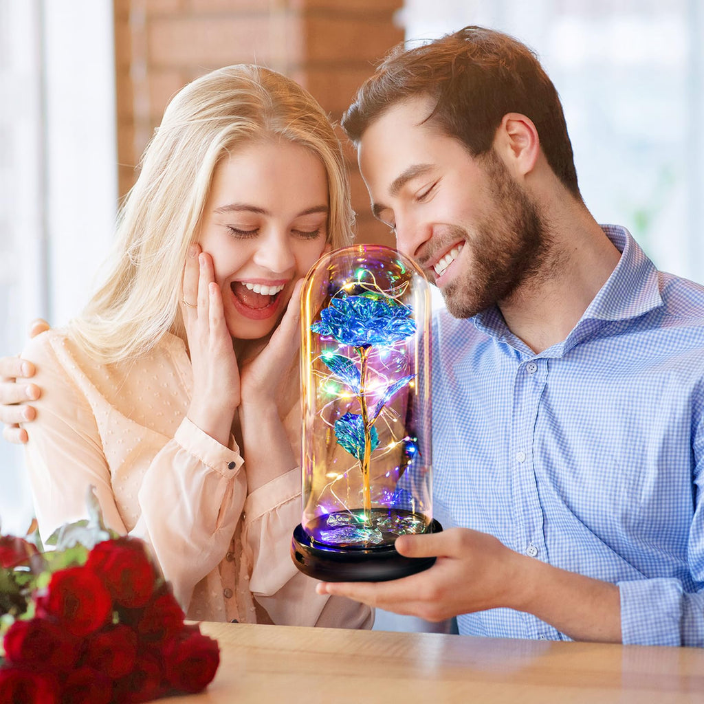 Pusuny Mothers Day Flowers Gifts for Mom Women Birthday Gift Galaxy Glass Rose Forever Eternal Crystal Flowers Rose in Glass Dome with Butterfly Mother's Day Roses Gifts for Mom Daughter Wife Purple