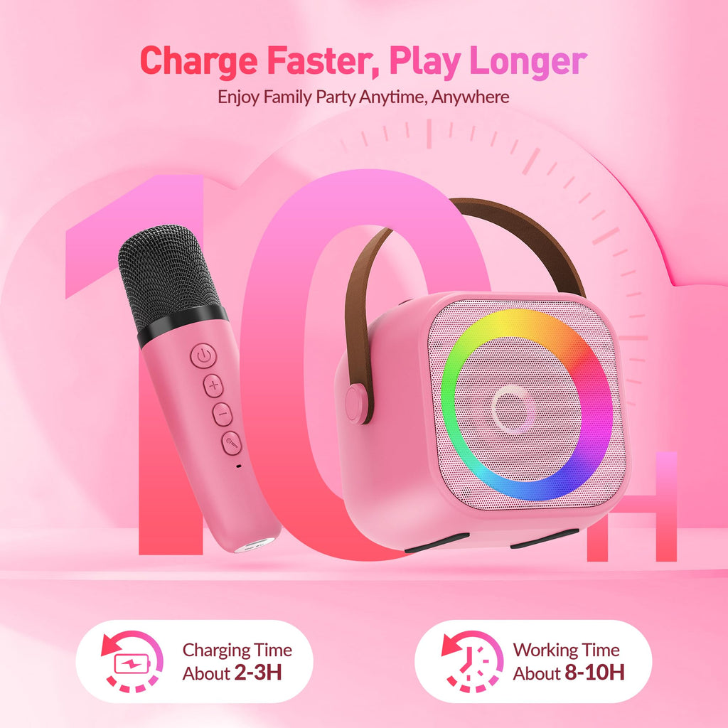 Mini Karaoke Machine, Portable Bluetooth Karaoke Speaker with 2 Wireless Microphones and Party Lights for Kids and Adults, Birthday Gifts for Girls Boys Family Home Party