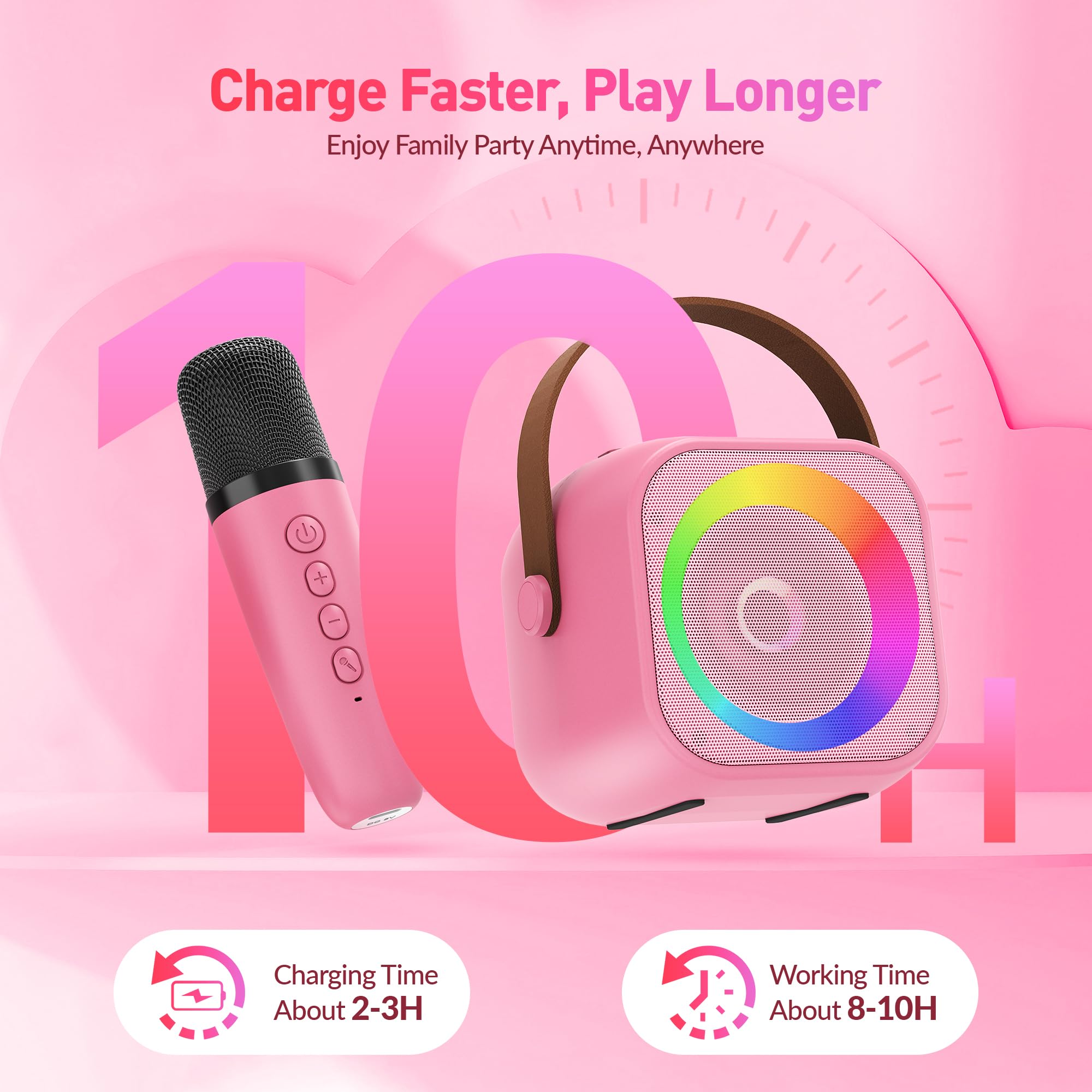 Mini Karaoke Machine, Portable Bluetooth Karaoke Speaker with 2 Wireless Microphones and Party Lights for Kids and Adults, Birthday Gifts for Girls Boys Family Home Party