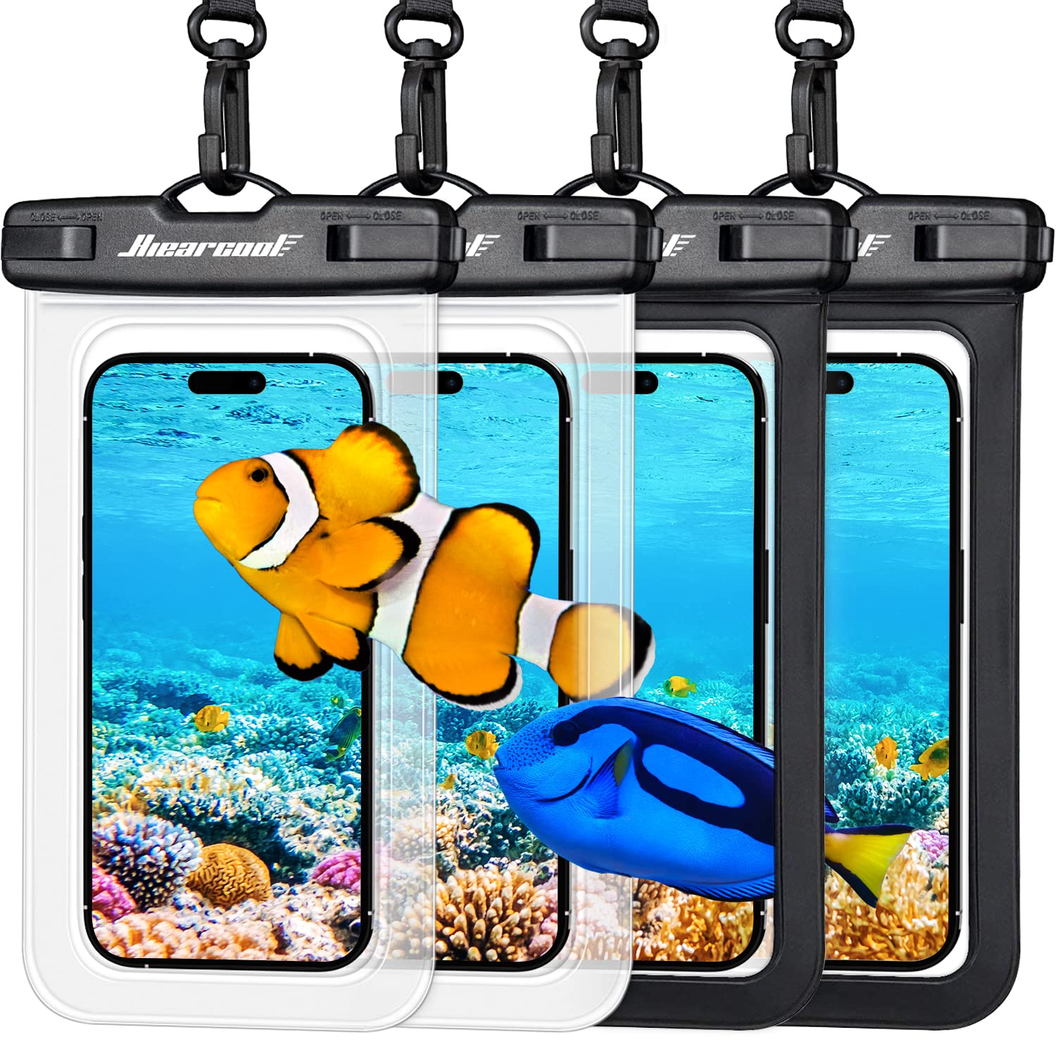 Hiearcool Waterproof Phone Pouch, IPX8 Waterproof Phone Case for iPhone 17/16/15/14 Pro Max, Cell Phone Dry Bag for Beach & Cruise Essentials, Touch Screen, Lanyard Included, 2 Pack (Fits Up to 8.9”)