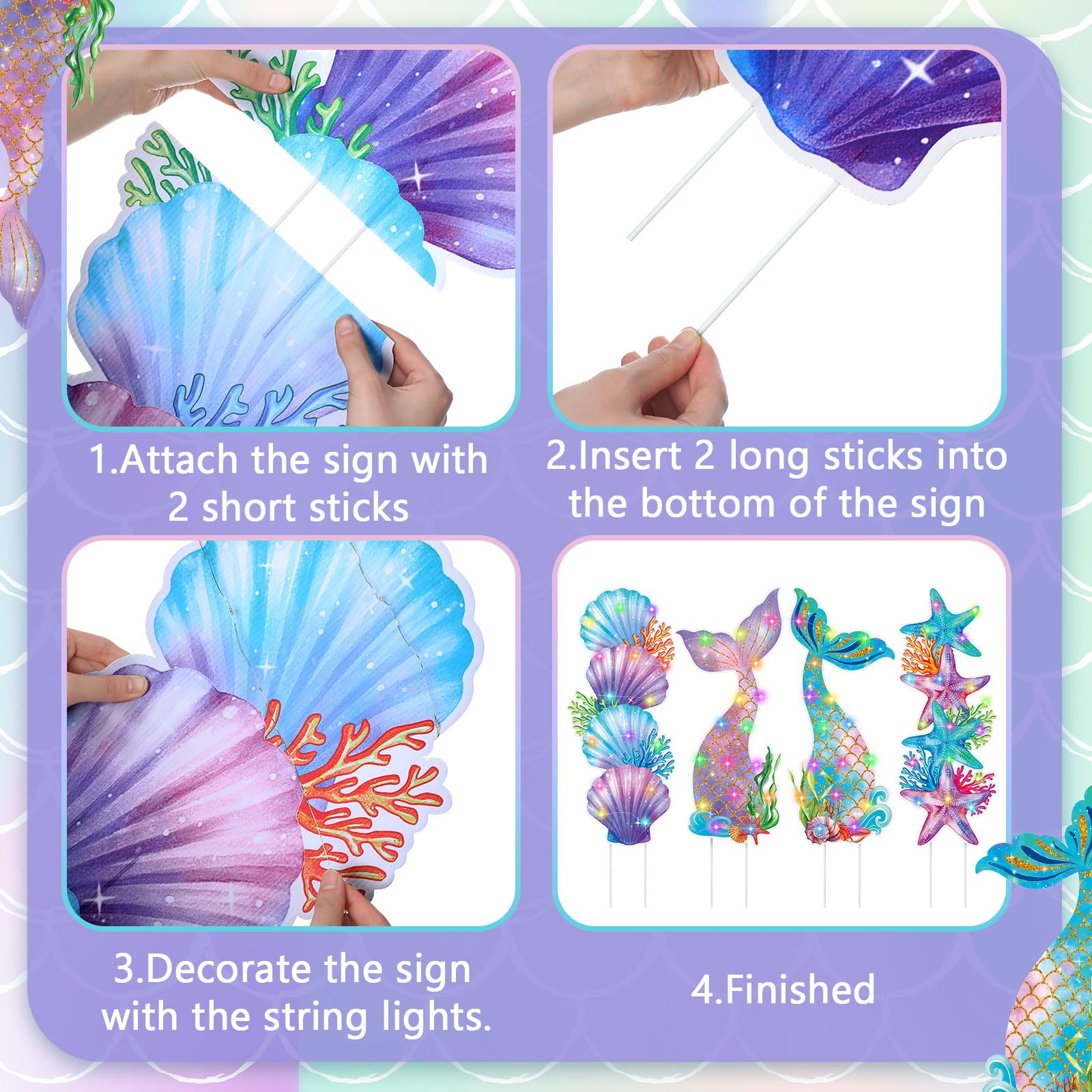 Bencailor 4 Pcs Summer Outdoor Yard Decoration Summer Beach Pool Yard Signs with Stakes LED Hawaiian Themed Party Supplies Beach Ball Surfboard Slipper Decor for Outdoor Lawn Garden Patio
