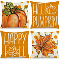 Fall Pillow Covers 18x18 Inch Autumn Pumpkin Maple Leaf Throw Pillowcase Orange Cushion Case for Thanksgiving Home Farmhouse Couch Sofa Bed Indoor Outdoor Decor (Set of 4)