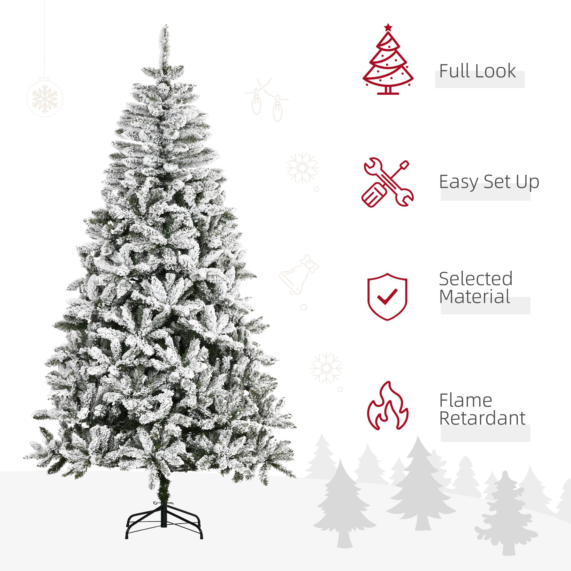 HOMCOM 7.5 Foot Artificial Christmas Tree, Nordic Pine Hinged Xmas Tree with 1218 Realistic Branches, Wide Steel Base, Auto Open, Green