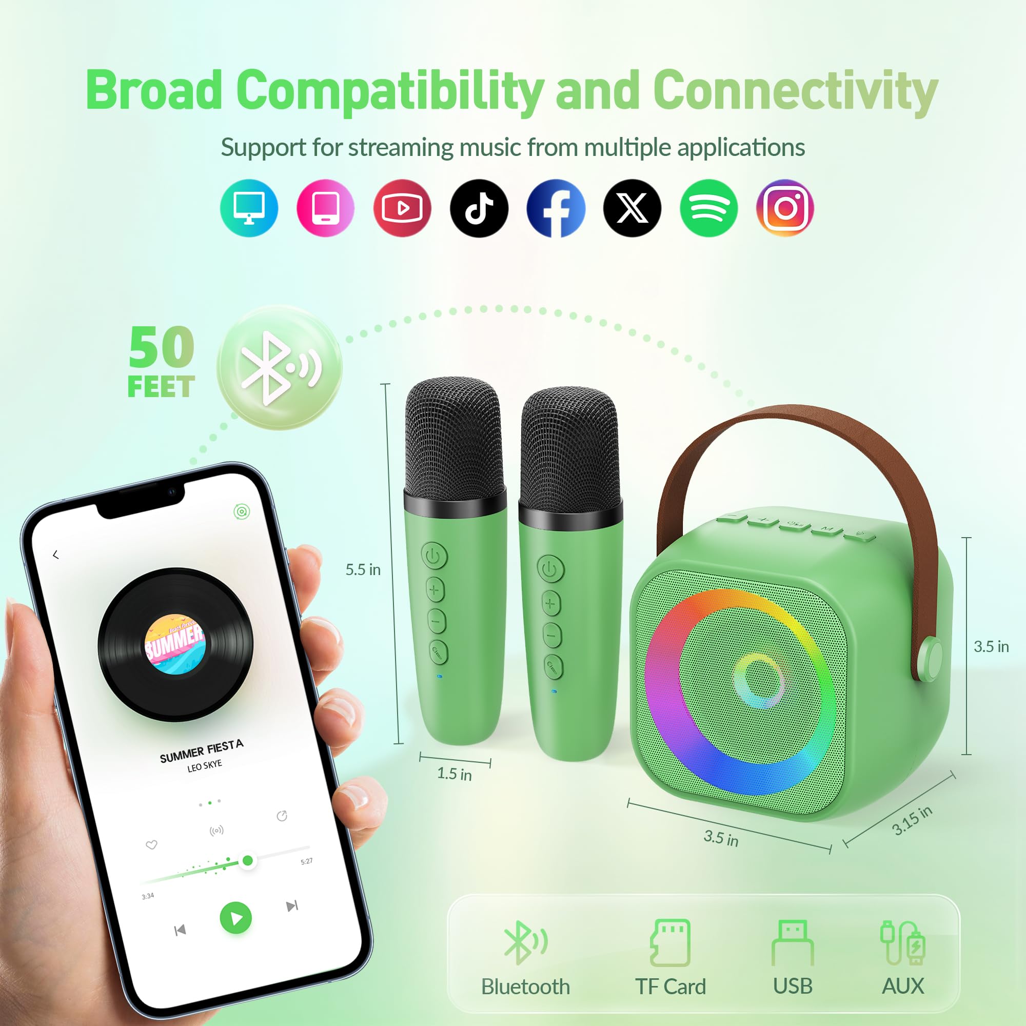 Mini Karaoke Machine, Portable Bluetooth Karaoke Speaker with 2 Wireless Microphones and Party Lights for Kids and Adults, Birthday Gifts for Girls Boys Family Home Party