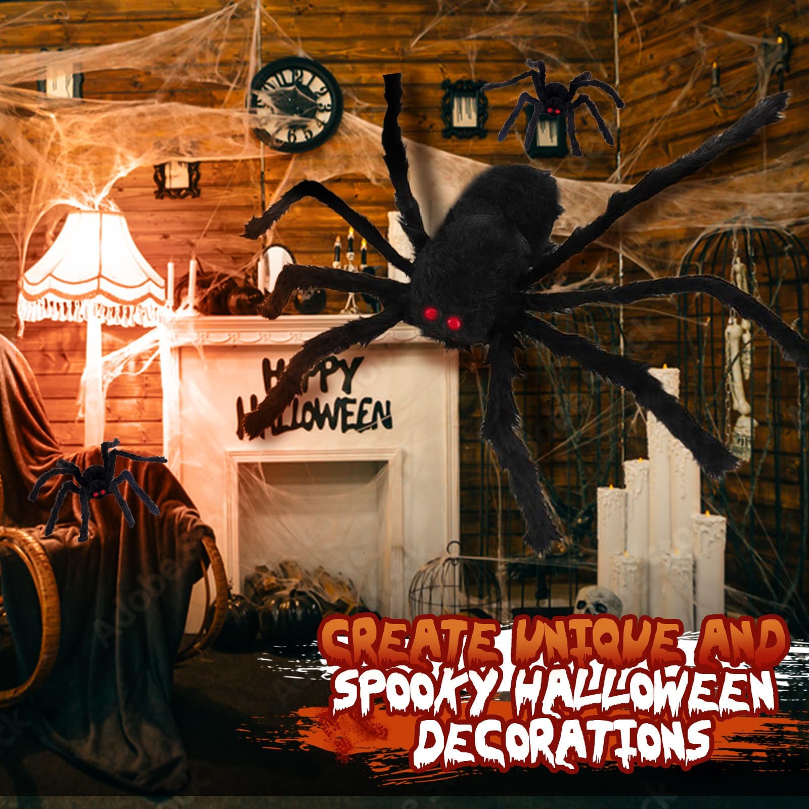 Giant Spider 6.6 Ft, 78" Halloween Decorations Fake Halloween Decor Spiders Large, Furry Spiders for Outdoor Indoor Yard Home Costumes Party House Décor, 1 Pack