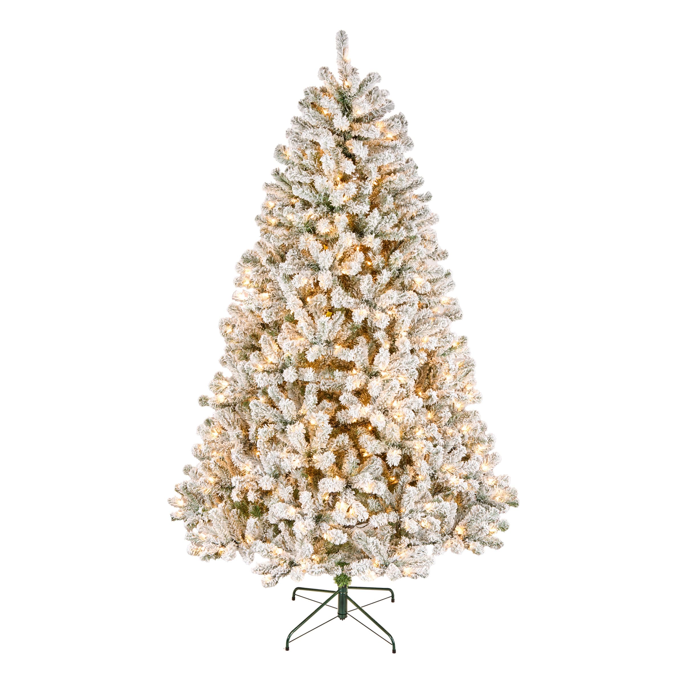 National Tree Company 7.5 ft Pre-Lit Flocked Acacia Artificial Christmas Tree, 550 Clear Lights, 1,300 Branch Tips, Includes Stand, Green
