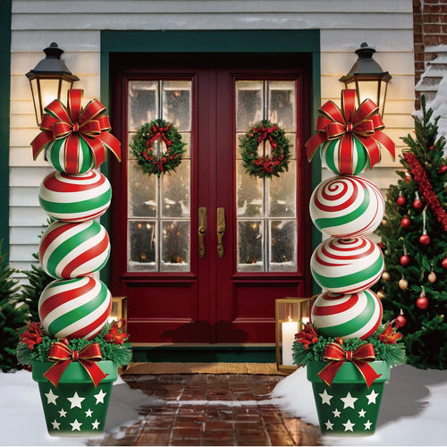 33" Christmas Decorations Outdoor Candy Christmas Decorations, 2ct Large Tall Outdoor Stake Signs 4 Interlocking PP Panels with H-Brackets Fiberglass Rods for Lawn Pathway Xmas Party
