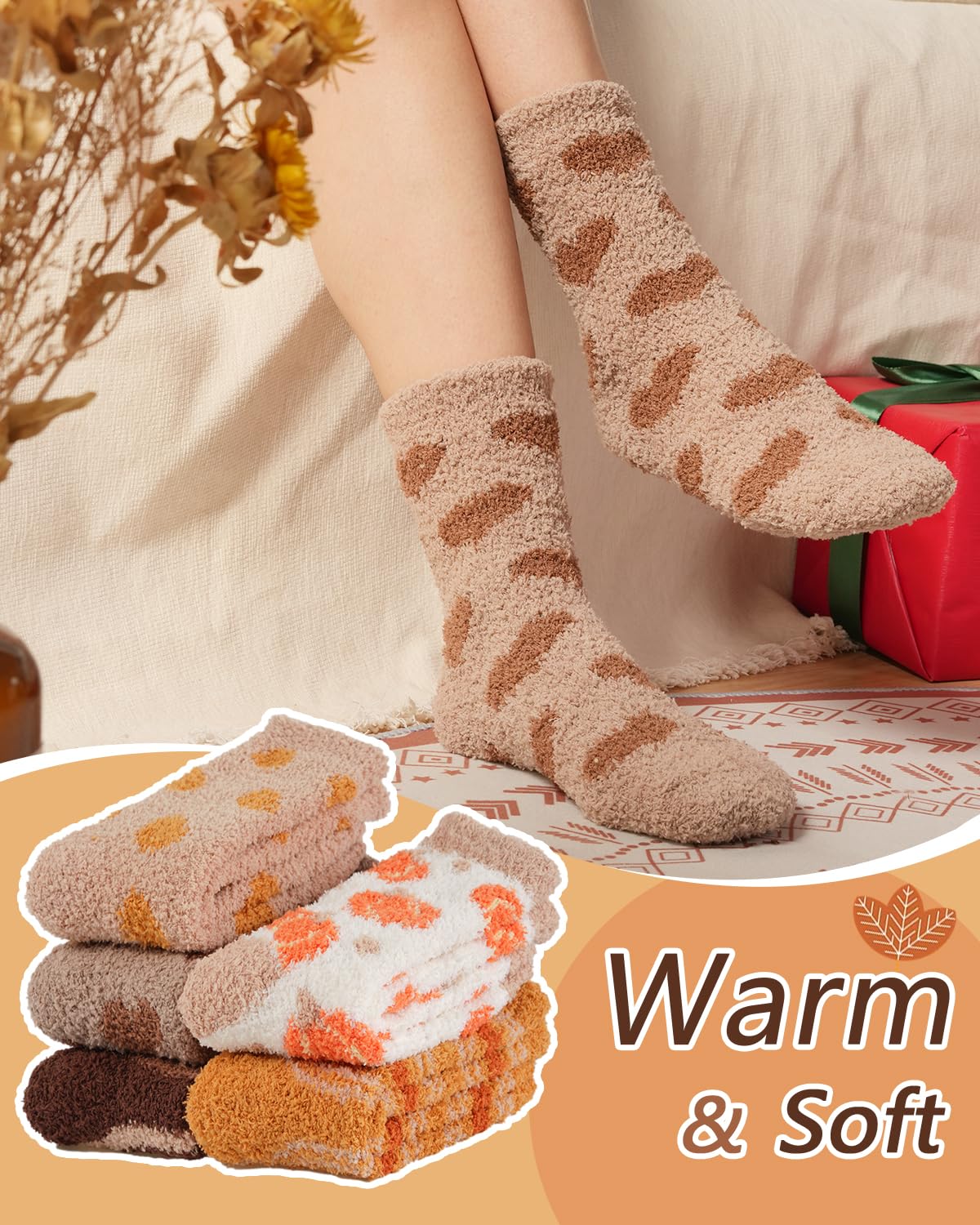 Plush Fuzzy Socks for Women Fluffy Cozy Slipper Socks Fall Thanksgiving Birthday Gifts for Her
