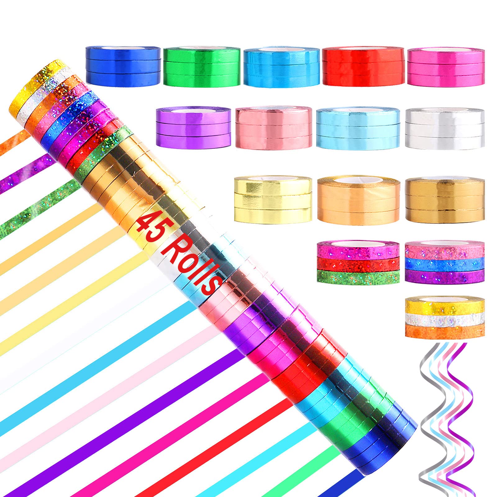 30 Roll 15 Colors Curling Ribbons for Crafts Bows Present Wrapping Ribbon Florist Wedding Party Festival Art Craft Decor, Separate Rolls, 11 Yards Per Roll, 3/16 Inch Wide 3/16" - Set1