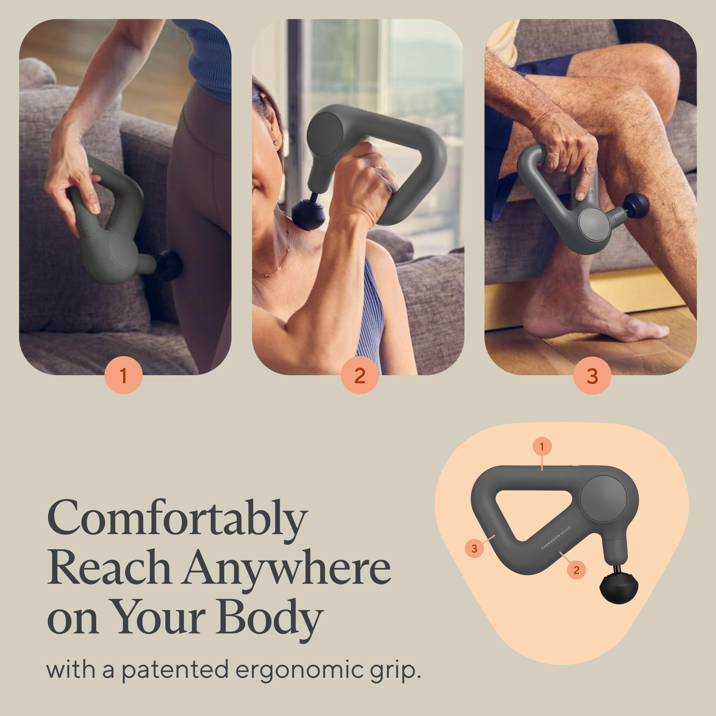 TheraGun Therabody Relief Handheld Percussion Massage Gun - Easy-to-Use, Comfortable & Light Personal Massager for Every Day Pain Relief Massage Therapy in Neck, Back, Leg, Shoulder and Body (Navy)