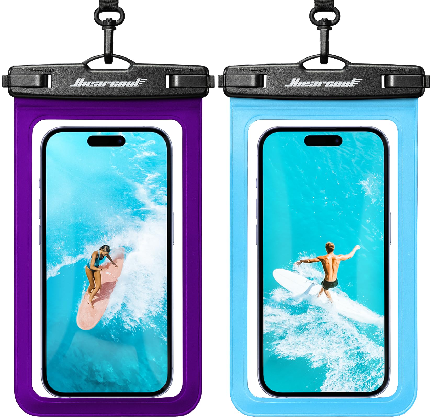 Hiearcool Waterproof Phone Pouch, IPX8 Waterproof Phone Case for iPhone 17/16/15/14 Pro Max, Cell Phone Dry Bag for Beach & Cruise Essentials, Touch Screen, Lanyard Included, 2 Pack (Fits Up to 8.9”)