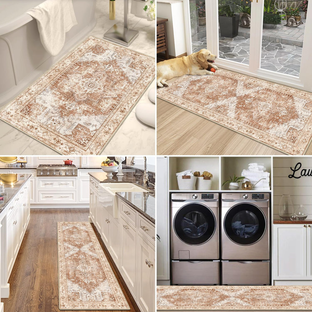 Yamaziot Christmas Kitchen Rugs Sets of 3, Non Slip Kitchen Mats for Floor with Rubber Backing, Holiday Christmas Snowflake Runner Rug Decor Home Decorations for Kitchen, Laundry Room, Hallway
