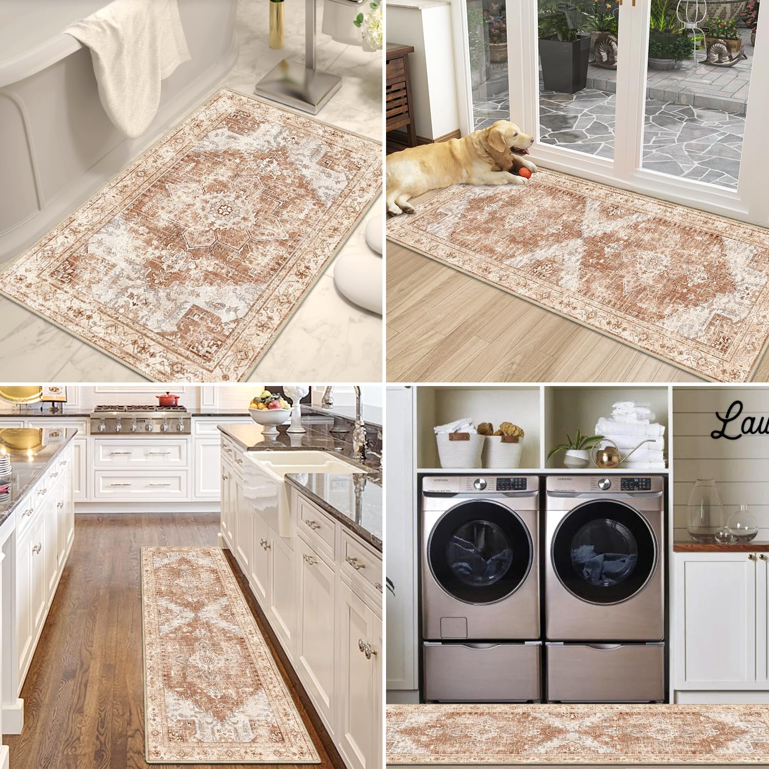 Yamaziot Christmas Kitchen Rugs Sets of 3, Non Slip Kitchen Mats for Floor with Rubber Backing, Holiday Christmas Snowflake Runner Rug Decor Home Decorations for Kitchen, Laundry Room, Hallway