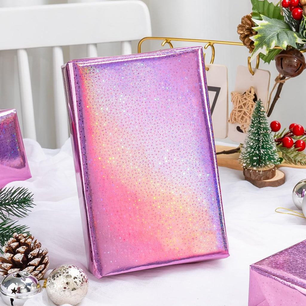 Burymento Black Wrapping Paper Roll, Metallic Holographic Stripe Gift Wrap for Birthday, Valentines, Mothers day, Graduation, Wedding, Fathers day, Baby Shower, Christmas (17 IN x 32.8 FT)