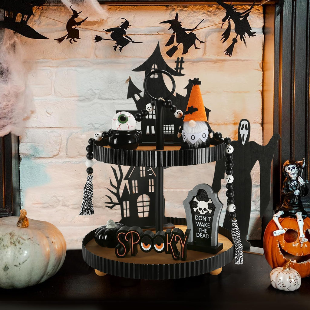 Christmas Decorations 8 PCS Tiered Tray Decor Set, Cute Tabletop Christmas Decor for Home Office Shelf Mantel Coffee Bar Xmas Table Centerpieces Tray Objects Holiday Decoration Set