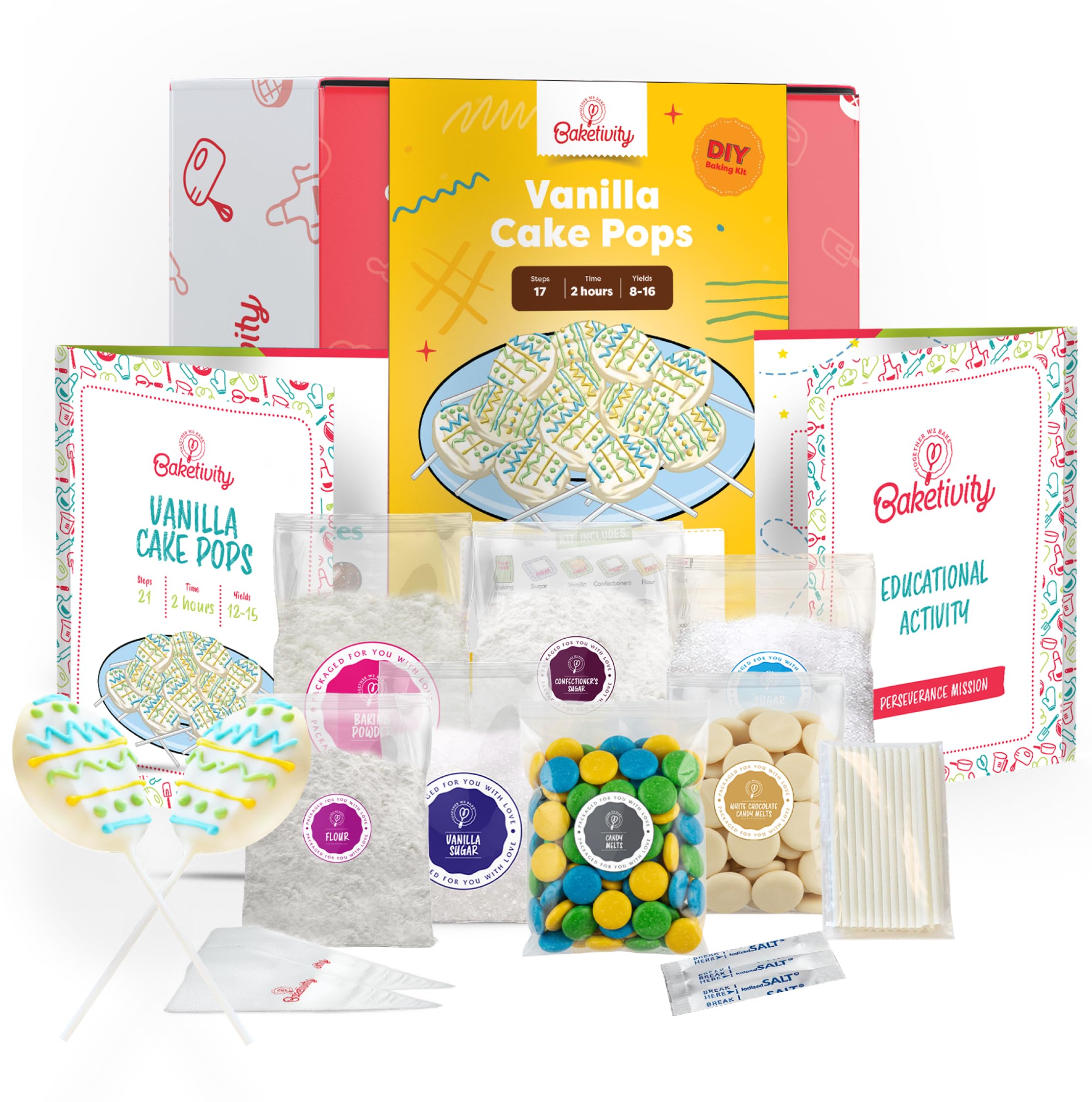 Baketivity DIY Cake Pop Baking Kit for Kids - Premeasured Ingredients, Decorating Supplies