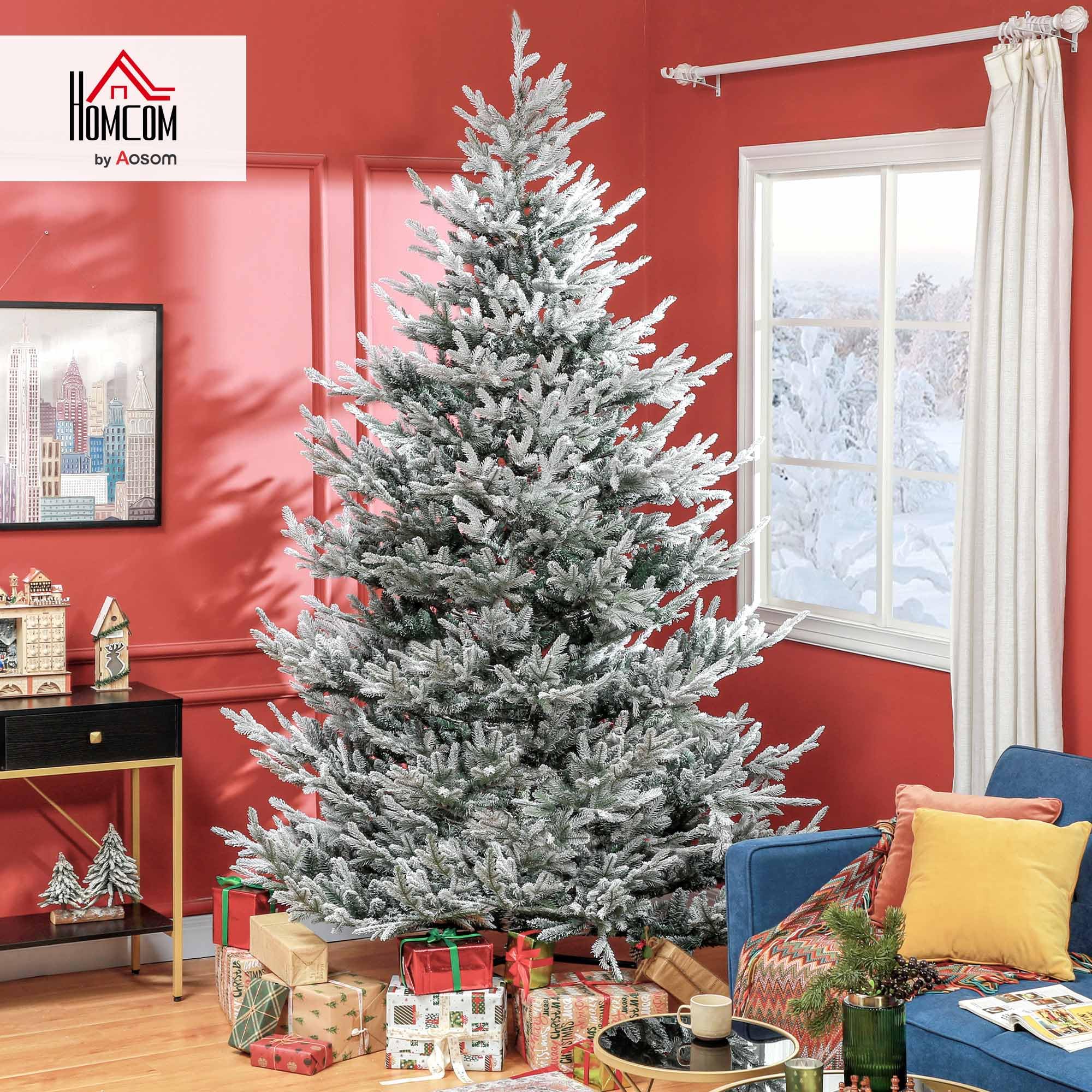 HOMCOM 7.5 Foot Artificial Christmas Tree, Nordic Pine Hinged Xmas Tree with 1218 Realistic Branches, Wide Steel Base, Auto Open, Green