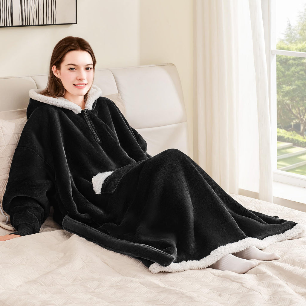 Touchat Wearable Blanket Hoodie, Oversized Sherpa Fleece Sweatshirt Blanket with Giant Hood Pocket and Sleeves for Adult, Warm & Cozy Grey Blanket Gifts for Women