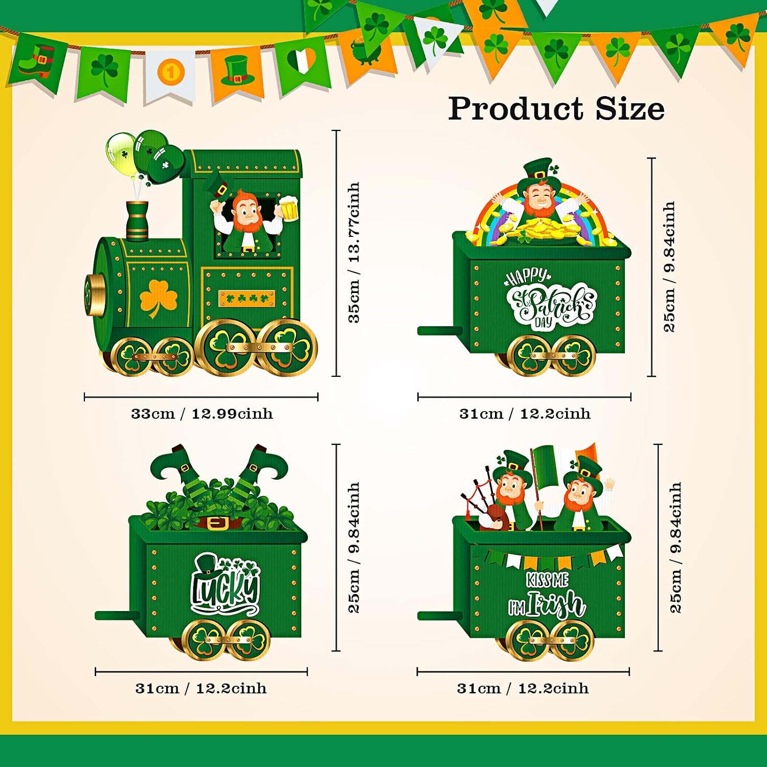4 Pcs St. Patrick's Day Yard Sign Decorations Train Lawn Outdoor Decor with Stakes Leprechaun Shamrock Balloon Hat Rainbow Sign Irish St Patrick's Day Yard Decor Saint Patty's Day Outdoor Decorations