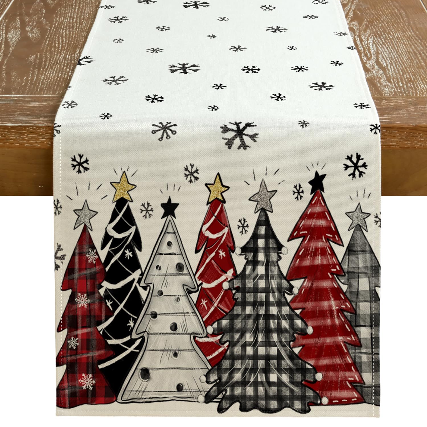 GEEORY Christmas Table Runner 13x72 Inch, Xmas Trees Snowflakes Winter Holiday Decorative Farmhouse Table Decorations for Kitchen Dinning, Indoor Outdoor Dinner Party Decor (Red) GT150-72