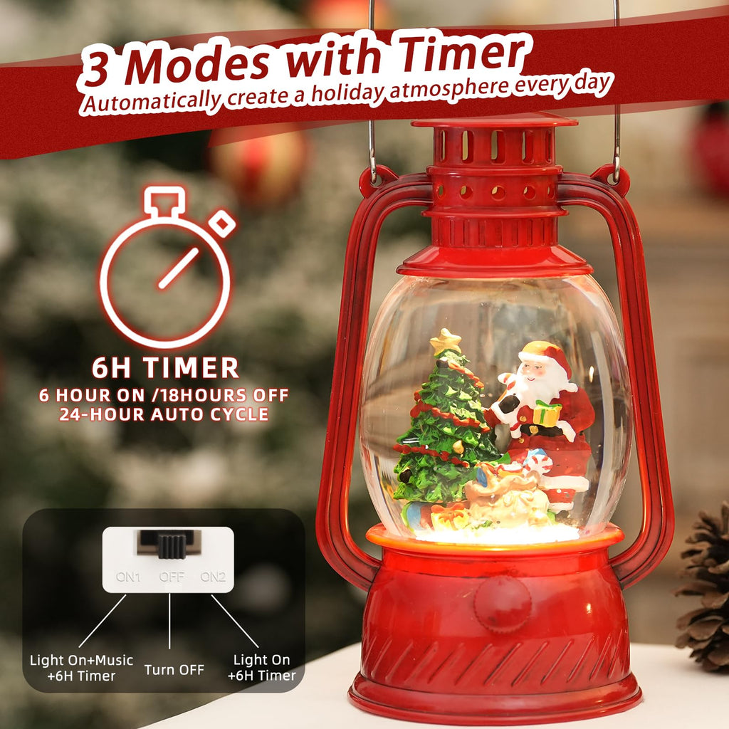 Snow Globe Christmas Decorations Indoor, Santa Claus Lighted Musical Christmas Snow Globes Lantern with Glitter & 6H Timer, Santa Claus Christmas Decorations for Home