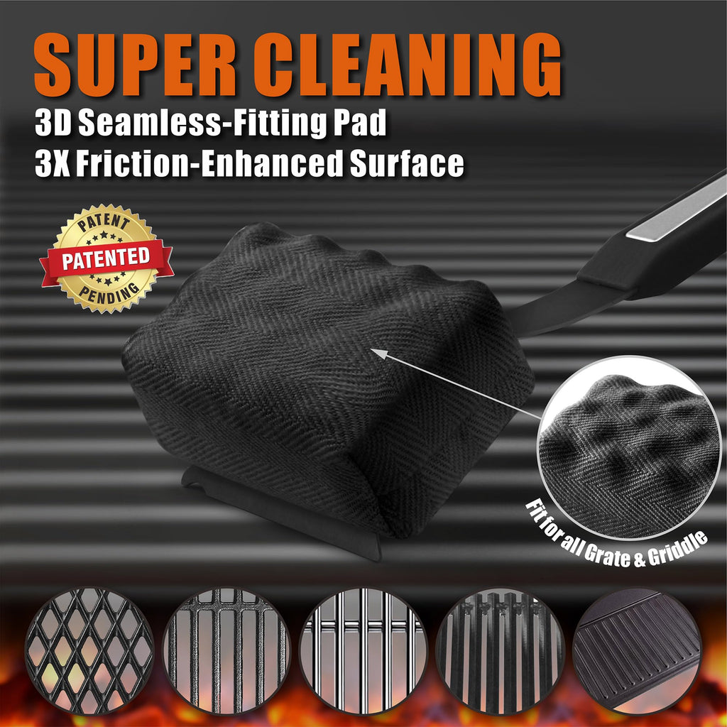 GRILLART Grill Brush Bristle Free. SteamWizards BBQ Replaceable Cleaning Head, Unique Seamless-Fit Scraper Tool for Cast Iron/Stainless-Steel Grates, Safe Barbecue Grill Cleaner-Red