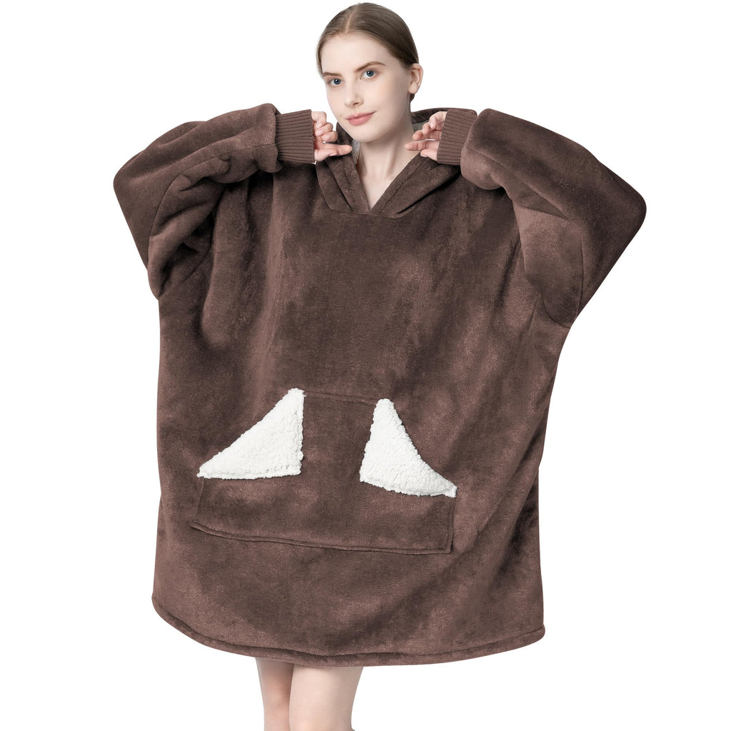 Touchat Wearable Blanket Hoodie, Oversized Sherpa Fleece Sweatshirt Blanket with Giant Hood Pocket and Sleeves for Adult, Warm & Cozy Grey Blanket Gifts for Women