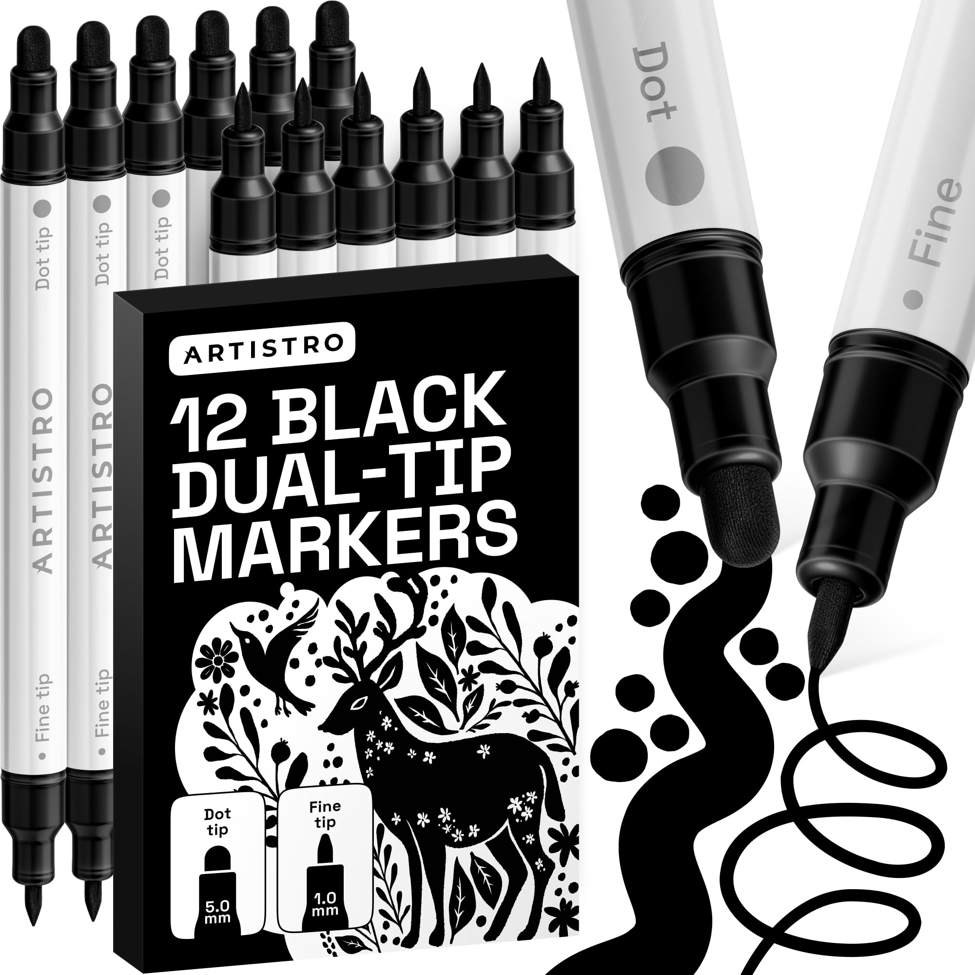 ARTISTRO 36 Dual Tip Pens, Dot & Fine Tips Paint Markers – Paint Pens Set for Fabric, Rock, Glass, Wood, Coloring Books – Arts & Crafts Gift – Classroom Must Haves & School Supplies
