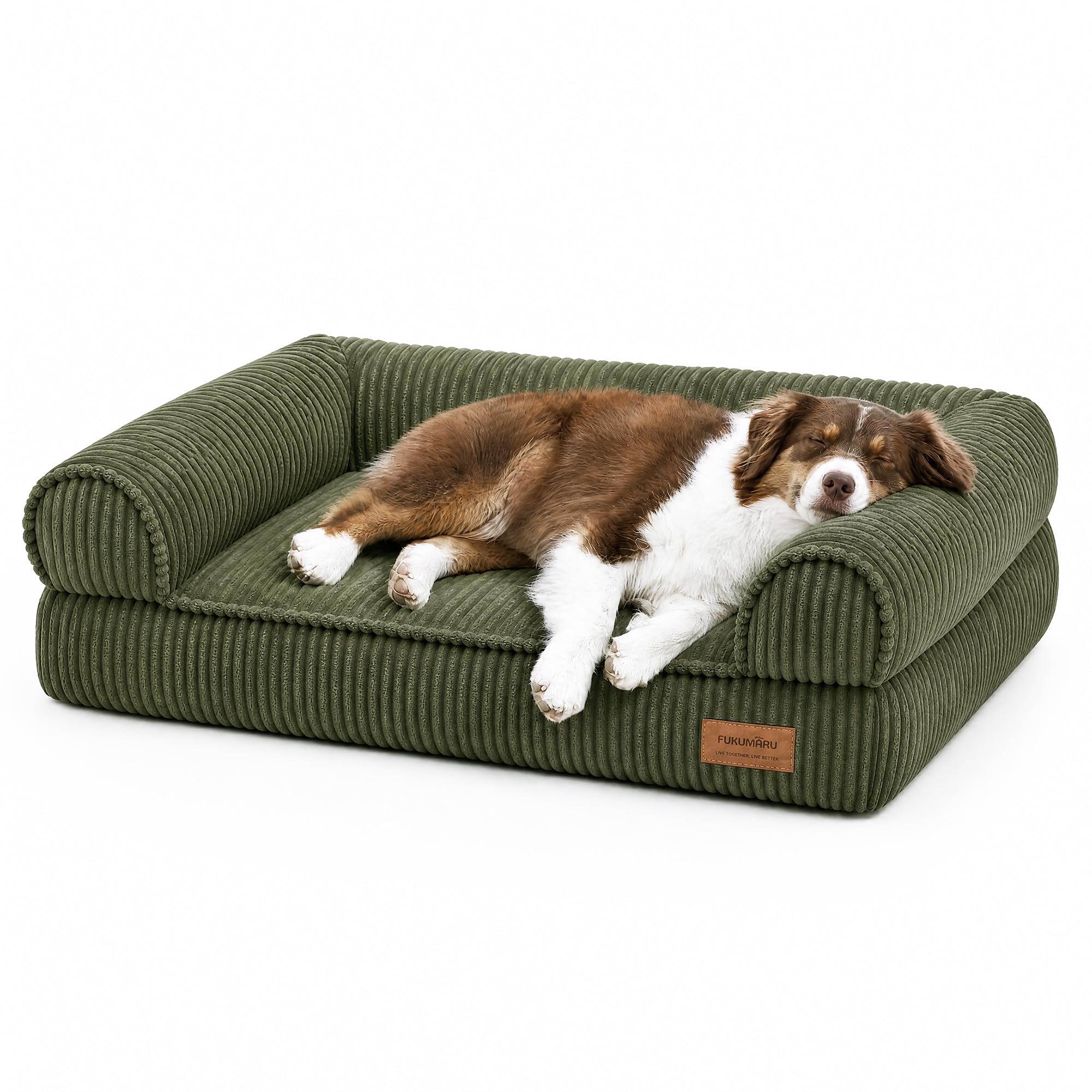 FUKUMARU Dog Couch Bed, Corduroy Cozy Cat Bed for Indoor Cats with Washable Cover, 28in Waterproof Orthopedic Dog Beds Sofa for Small Dogs and Large Cats, Cute Warm Cotton Pet Sofa, Green